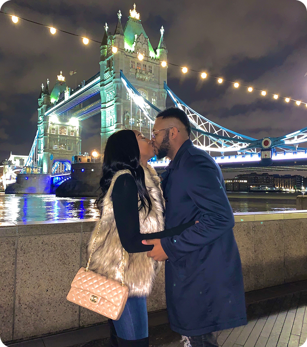 BM and Arlette by Tower Bridge at night